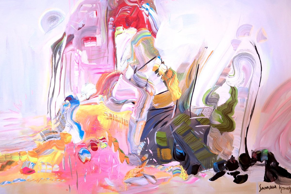 Abstract Acrylic Painting By Samah Kthar, 24 X 16", Ante Meridiem 6:27 Dawn, Original Artwork