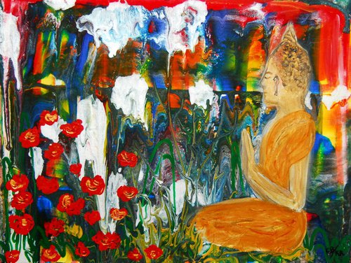 Buddha in lotus field by Conrad  Bloemers