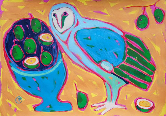 Owl and fruits