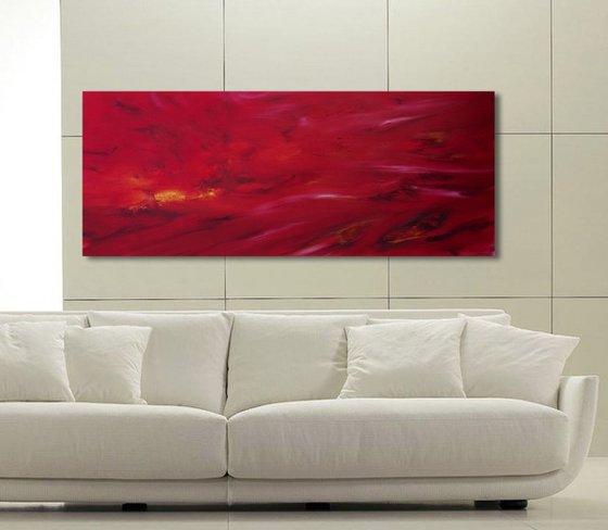 Languido fuoco, 100x40 cm, Original abstract painting, oil on canvas