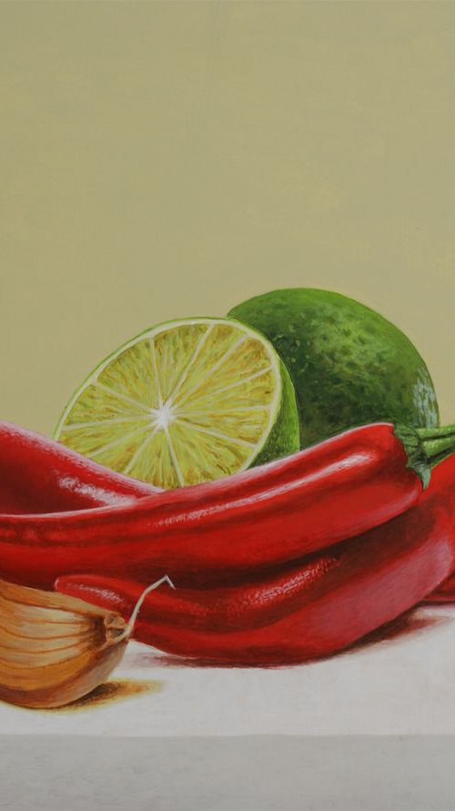 Chilis, Limes and Garlic by Dietrich Moravec