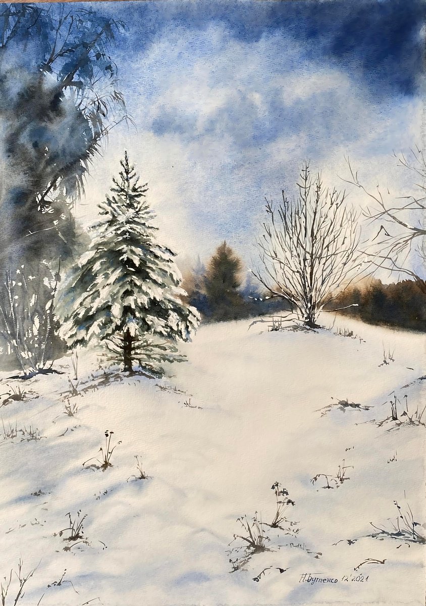 Illustrative Watercolour , Christmas Tree Was Born In The Forest By Natalia Butenko, 15 X 22, Artwork For Sale On Artfinder