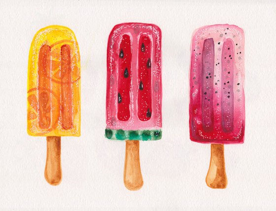 "Hello Summer!" watercolor painting on paper, wall art, interior art, interior design, gift, food art.