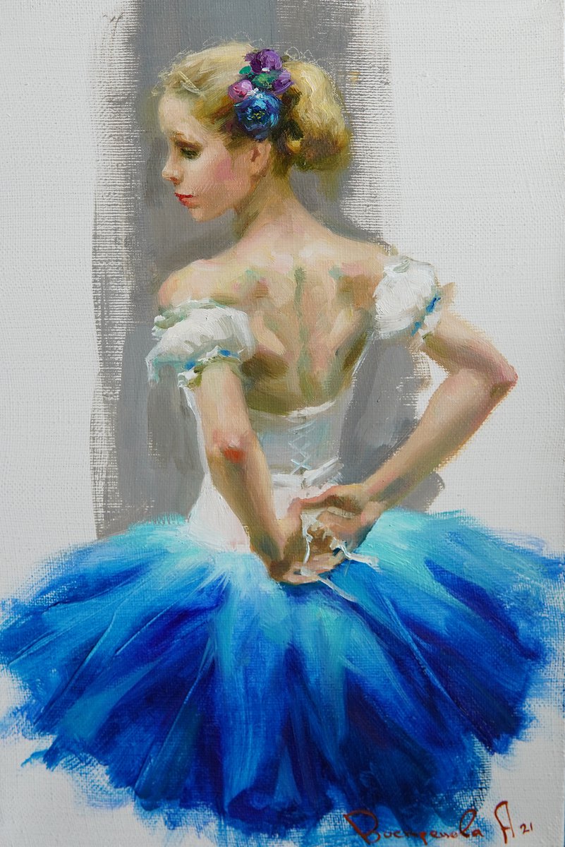Ballerina in a blue tutu by Anastasia Vostrezova