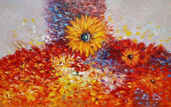 Field of flowers (100x60cm, oil painting, palette knife)