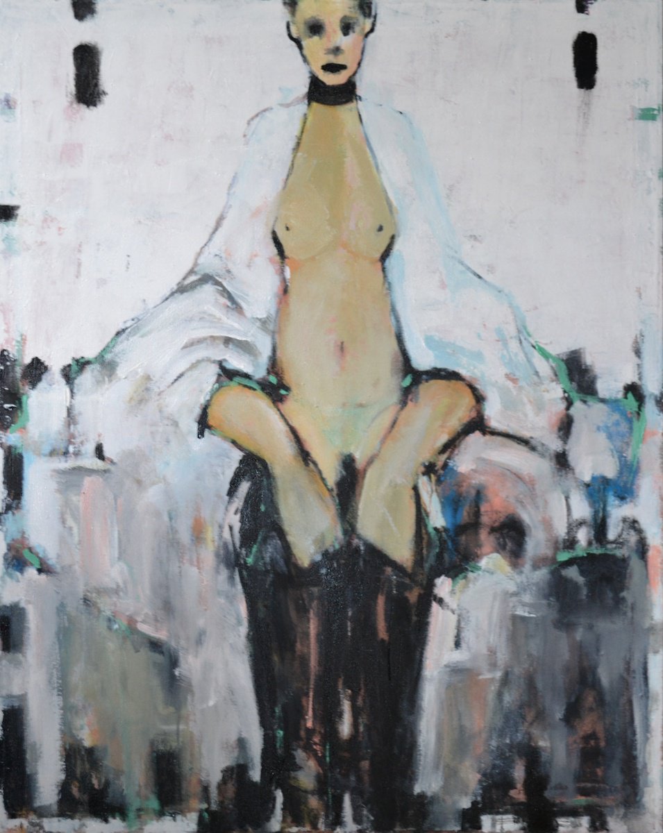 Abstract Portrait Painting By Gela Mikava, 31 X 39, The Card Series, Original Artwork