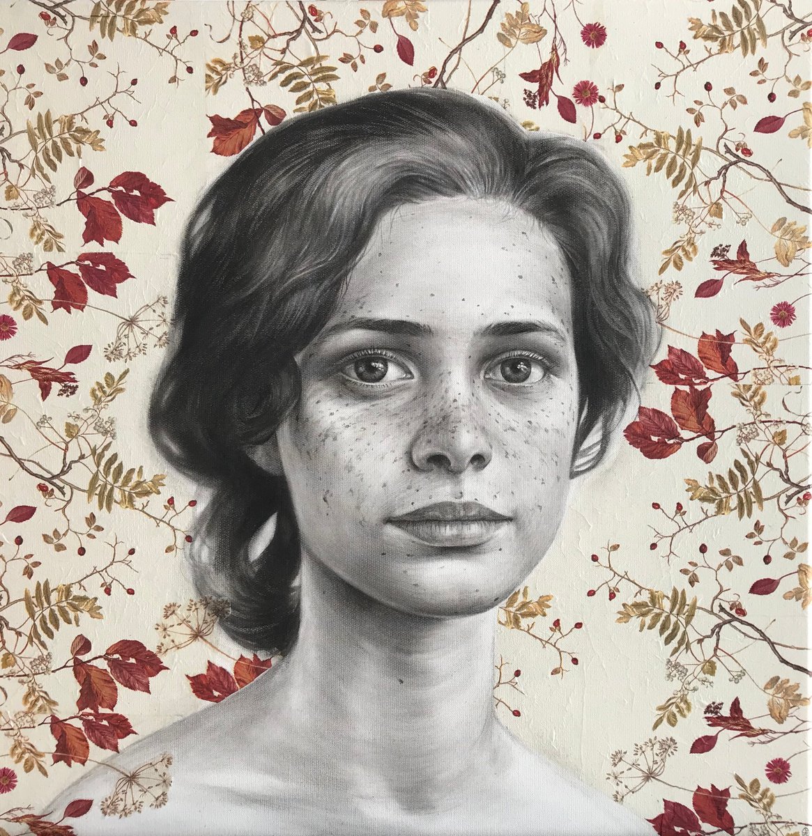 Photorealistic Portrait Pencil Drawing By Marina Popkova-Sologub, 24 X 24", Flora 3, Original Artwork