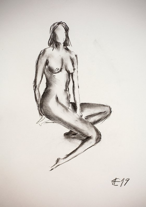Nude in charcoal. 3. Black and white minimalistic female girl beauty body positive