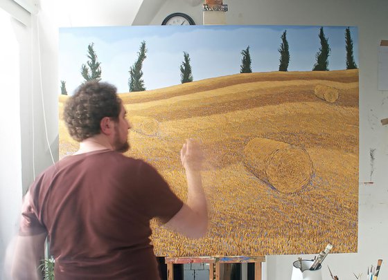 Huge 'Rolling fields' impressionist oil painting by Faisal Khouja