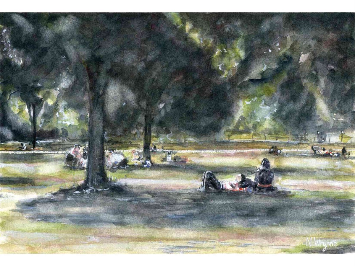 Landscape Painting - Summer Shade in the Park - Watercolour People Parklife Sunny Impressi... by Neil Wrynne