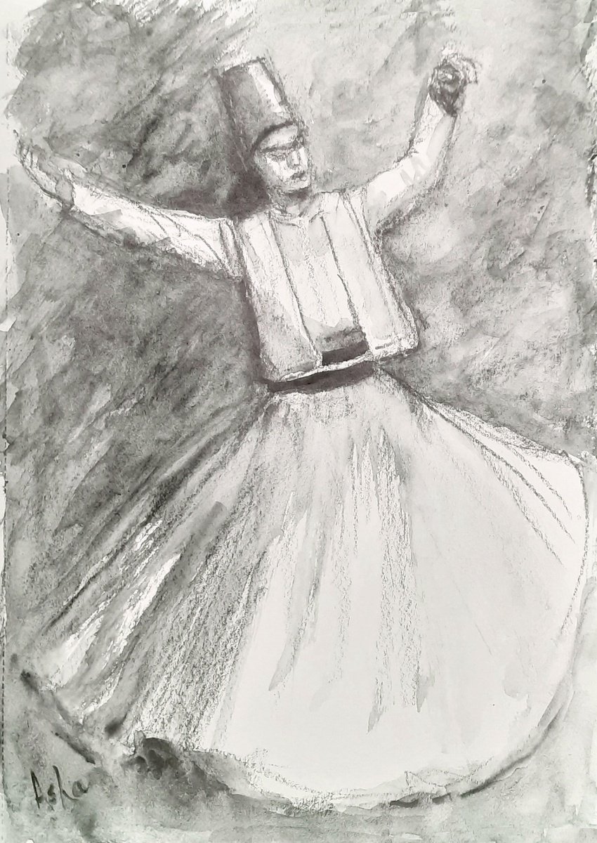 Expressive Pencil Drawing , Dervish Dancer 3 By Asha Shenoy, 8 X 12, Artwork For Sale On Artfinder