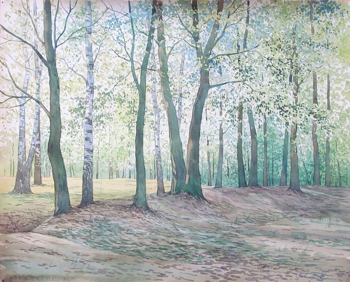 Impressionistic Landscape Watercolour By Valeriy Savenets-1, 20 X 16", April Sketch, Original Artwork