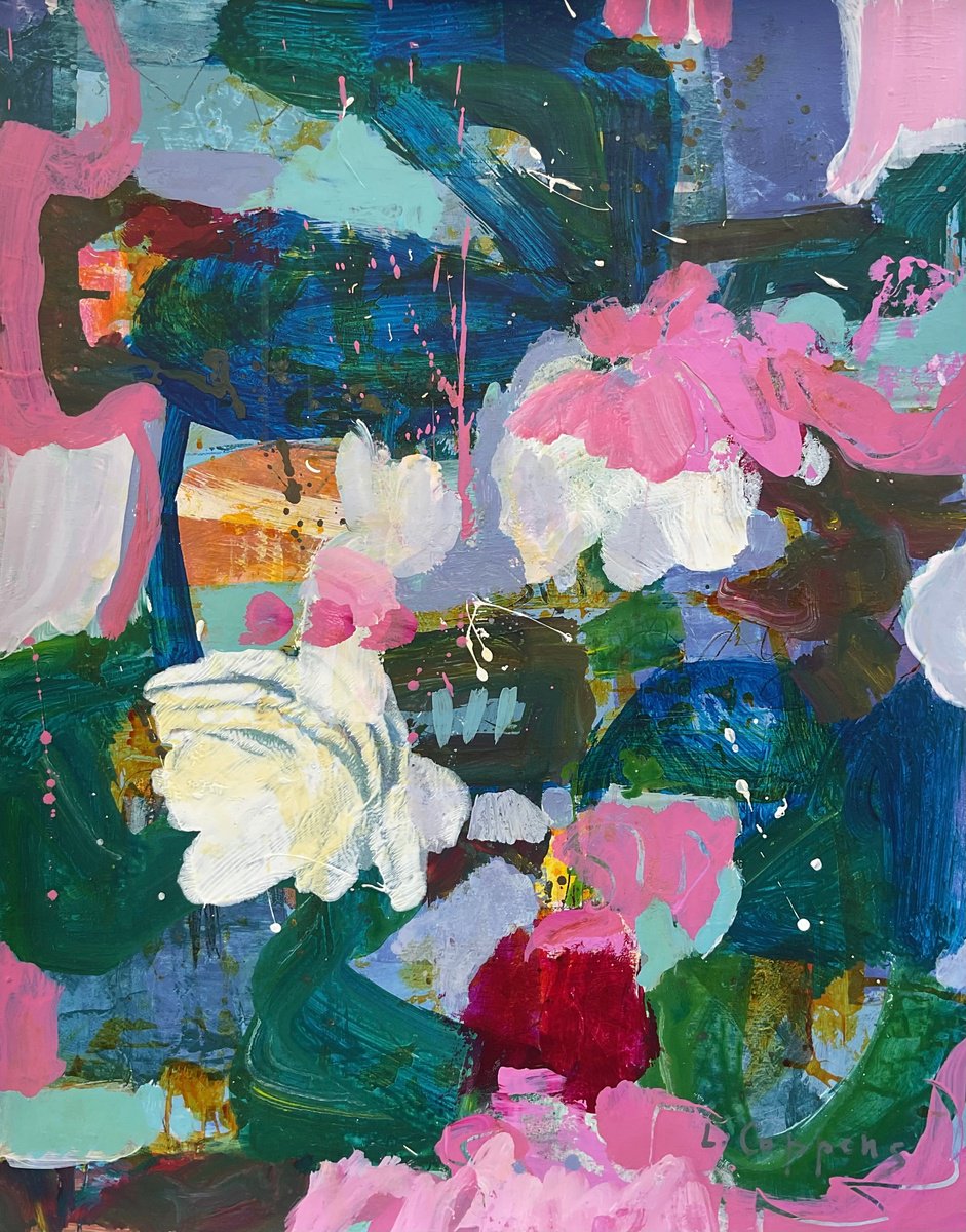 Organic Abstract Acrylic Painting By Linda Coppens, 20 X 26", Gathering Light, Holding Shade, Original Artwork