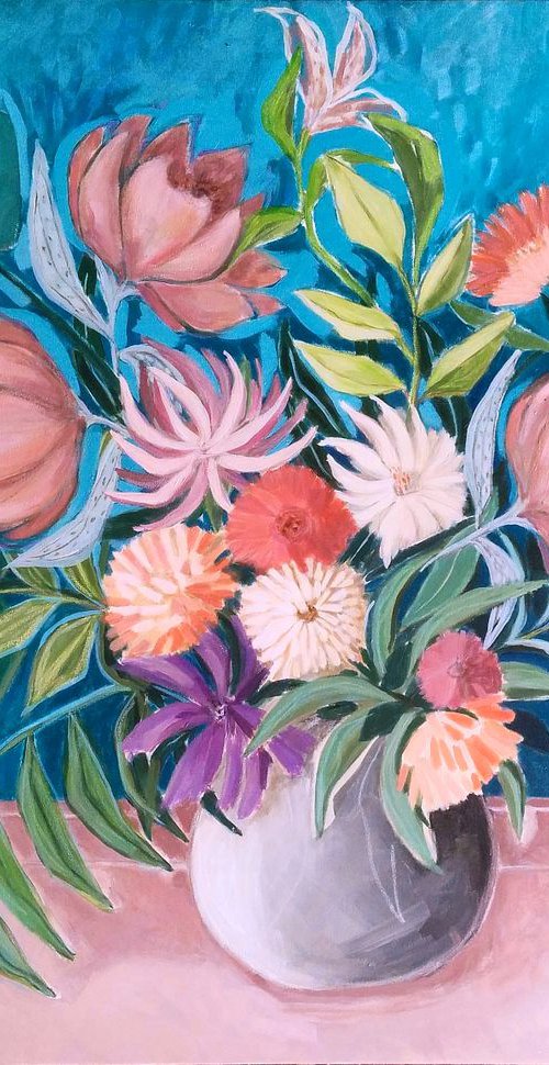 Turquoise Flowers by Marisa Añón