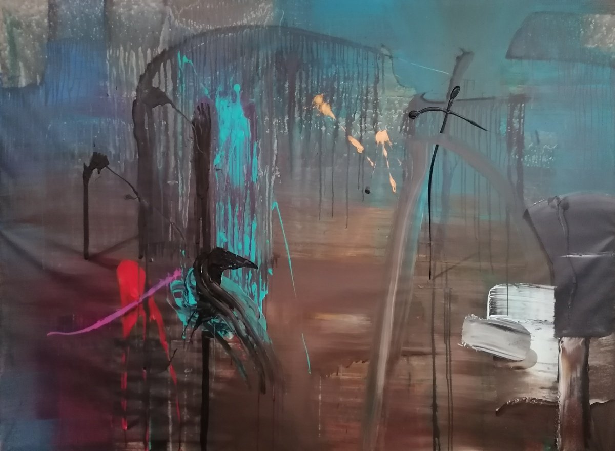 Surrealistic Abstract Acrylic Painting By Stefano Mazzolini, 83 X 63", Corchi, Original Artwork