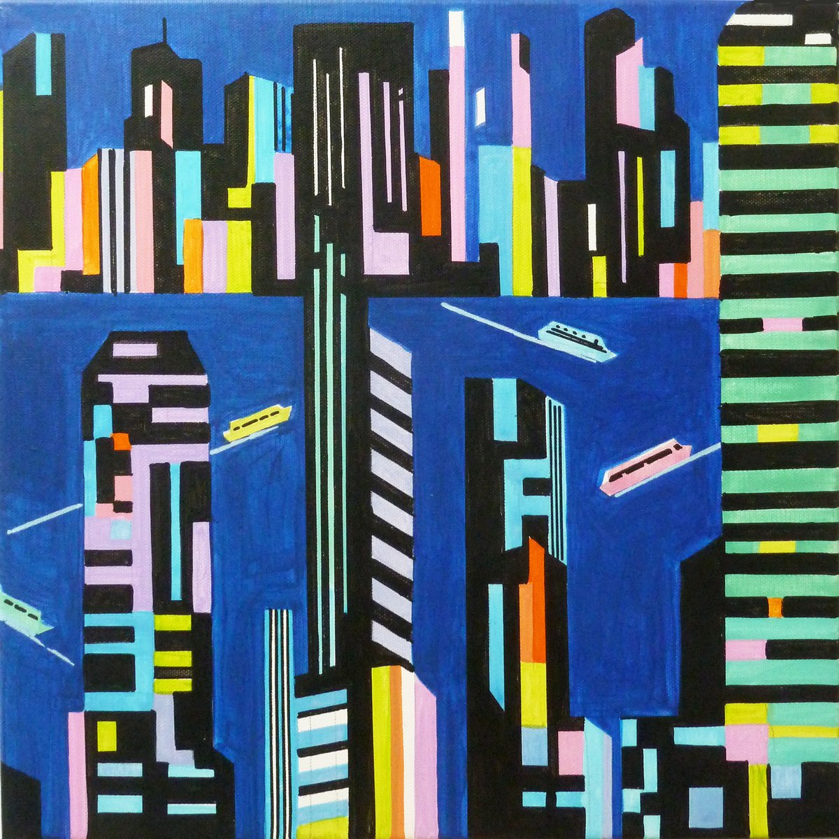 Urban And Pop Acrylic Painting , Hong_Kong-01C By Andre Baldet, 16 X 16, Artwork For Sale On Artfinder