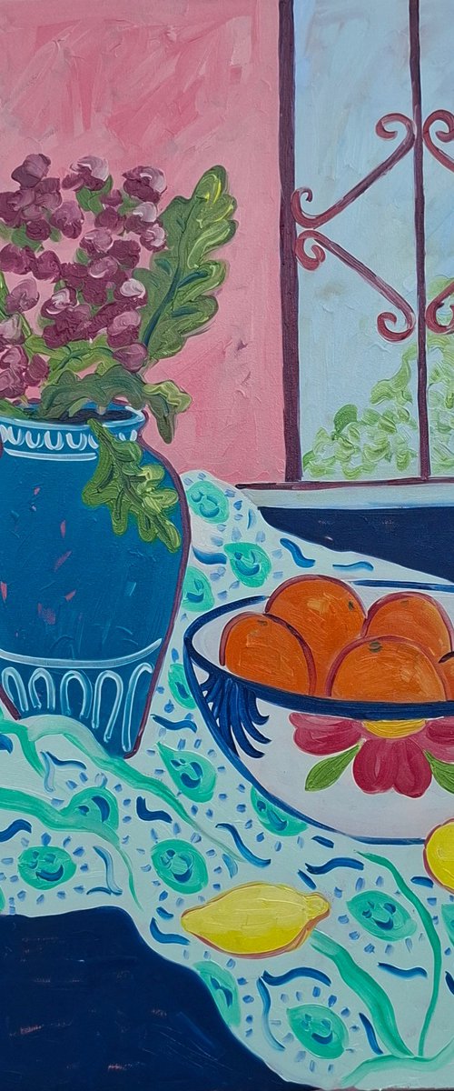 Still Life with Oranges and Window View by Kirsty Wain