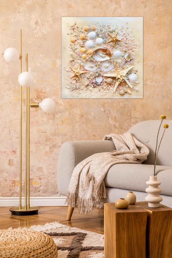 Abstract Sea Ocean marine wall sculpture with precious stones