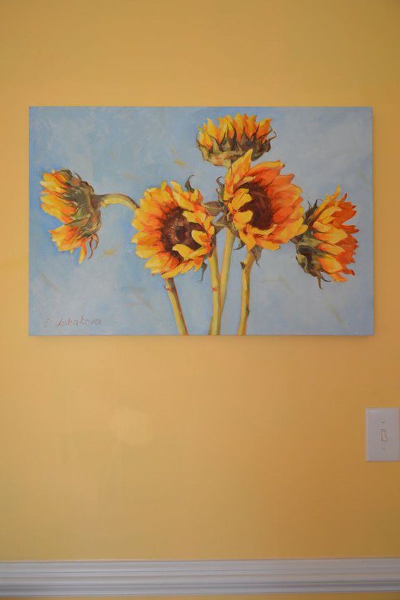 Sunflowers on blue