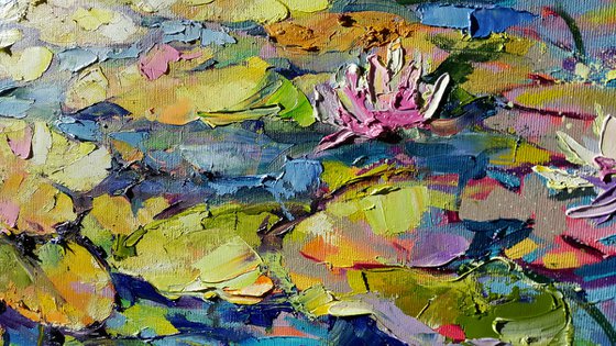 White lilies in the pond - painting flowers