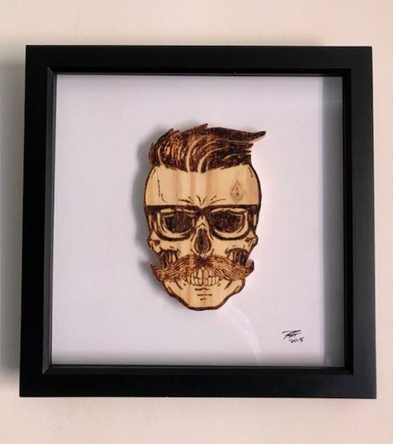 Hipster skull 2 - pyrography art