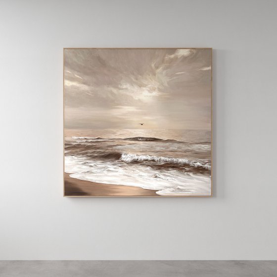 "Seaside 2" Grey beige sea oil art