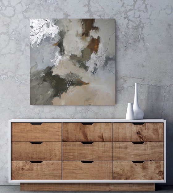 "Balance 2" Gray brown beige abstract art