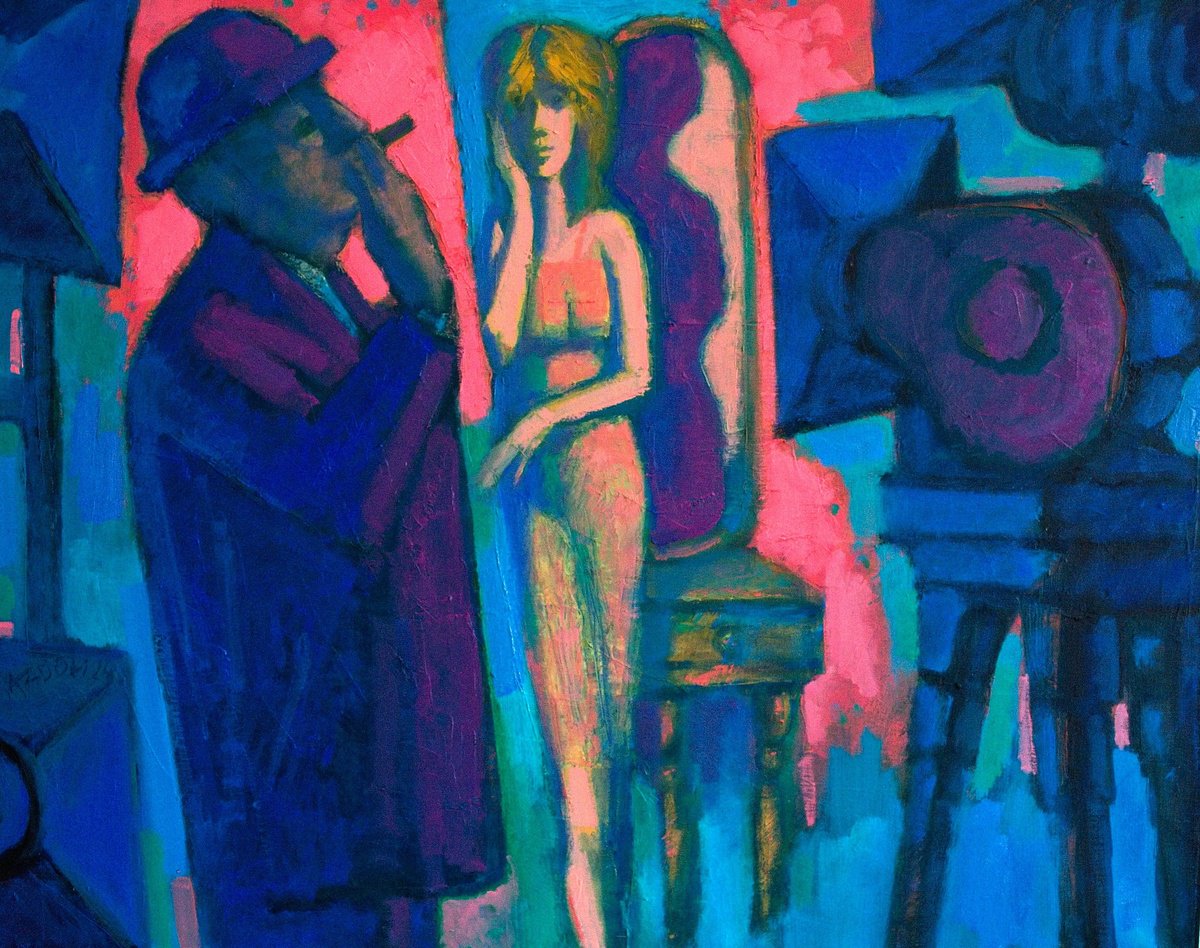 Expressive Portrait Oil Painting By Rumen Sazdov, 39 X 31", The Shadowplay, Original Artwork