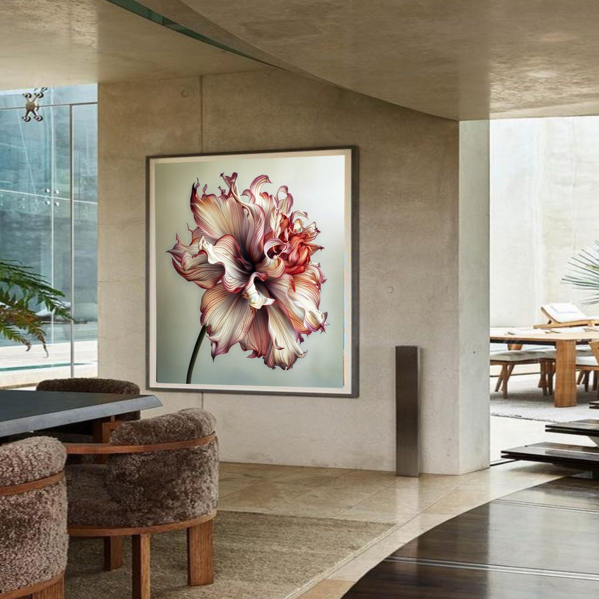 Photorealistic Botanical Photograph By Michael Filonow, 32 X 32", Rainbow Dahlia 23, Original Artwork