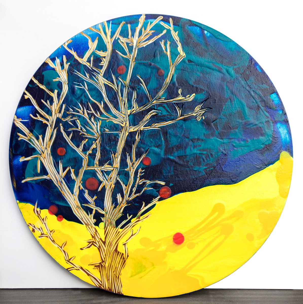 Organic Landscape Acrylic Painting By Ariadna De Raadt, 12 X 12, ?arved Landscape On Wood, Original Artwork