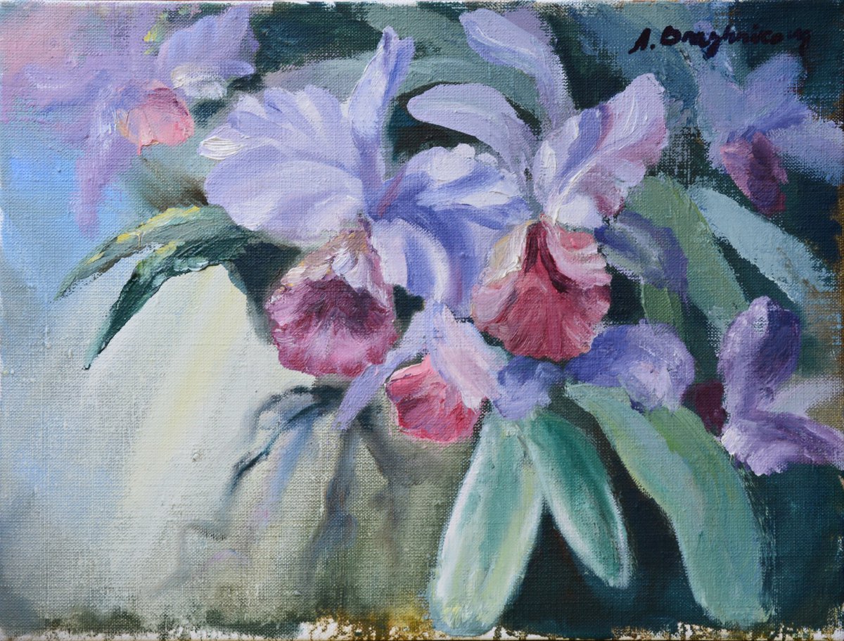 Orchids original oil painting, orchid flowers decor orchids painting exotic flowers Love A... by Anna Brazhnikova