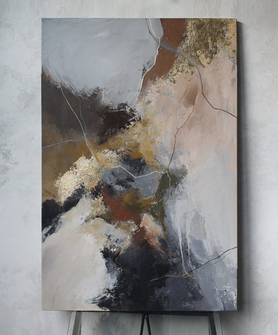 " Rime 2 " Abstract acrylic gray brown