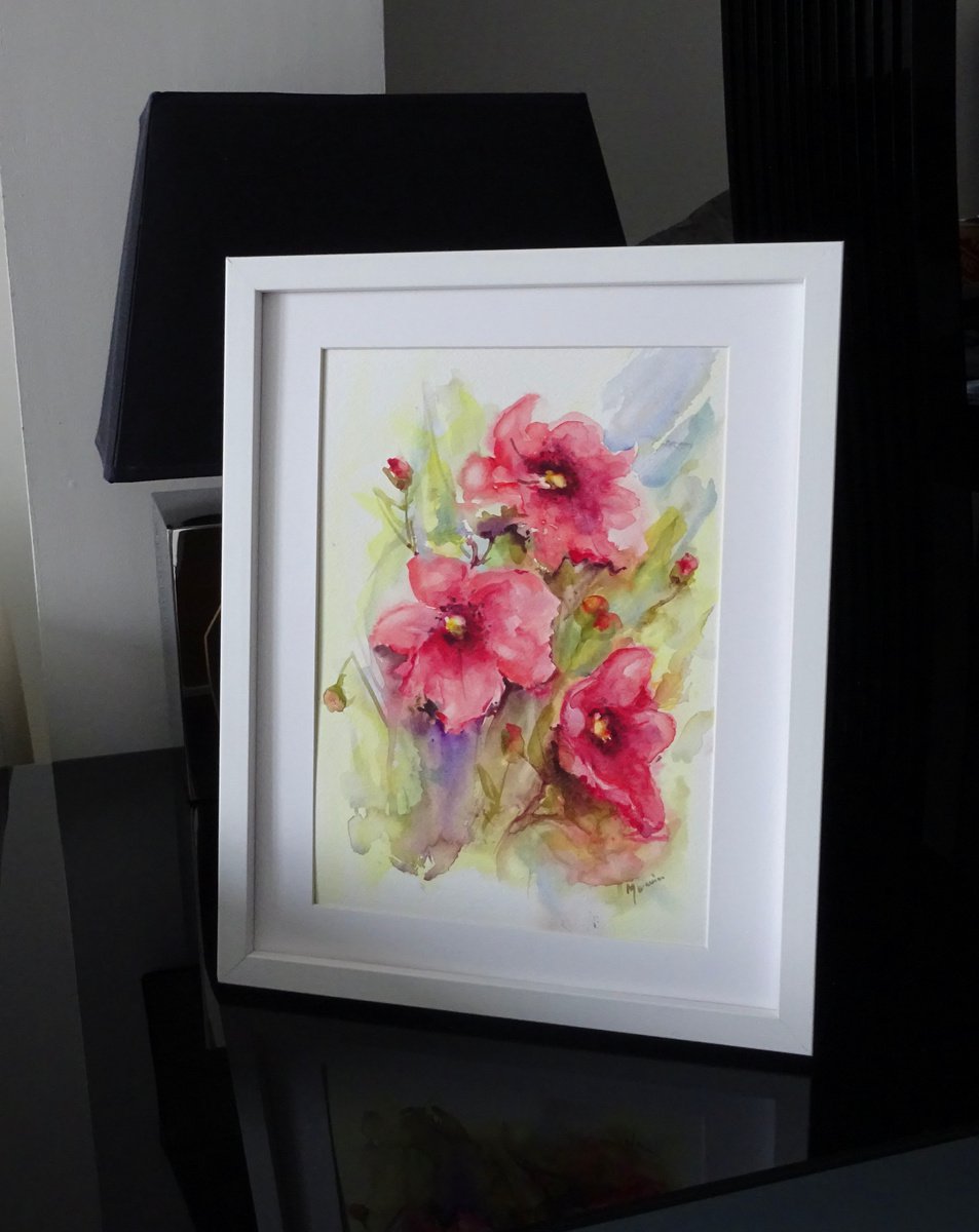 Impressionistic Botanical Watercolour By Mel Davies Original Art, 12 X 15", Subtle Red, Original Artwork