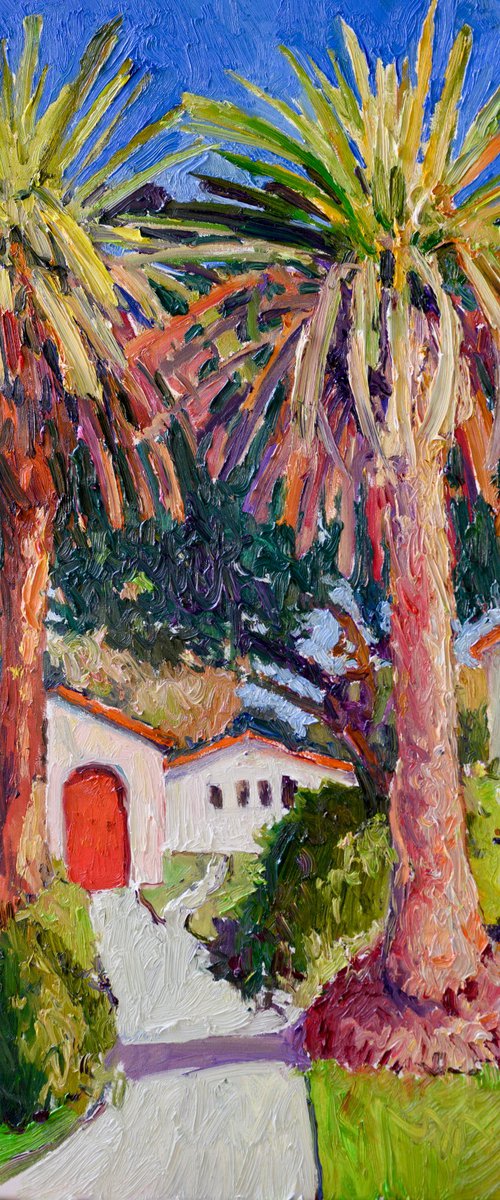 Two Palm Trees and Hispanic Houses, Landscape from California by Suren Nersisyan