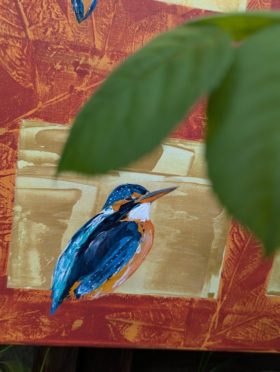Seven kingfishers in acrylic