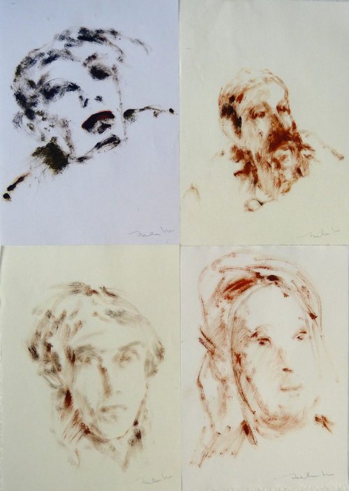Four sketches - Faces, 21x29 cm - affordable & AF exclusive ! by Frederic Belaubre