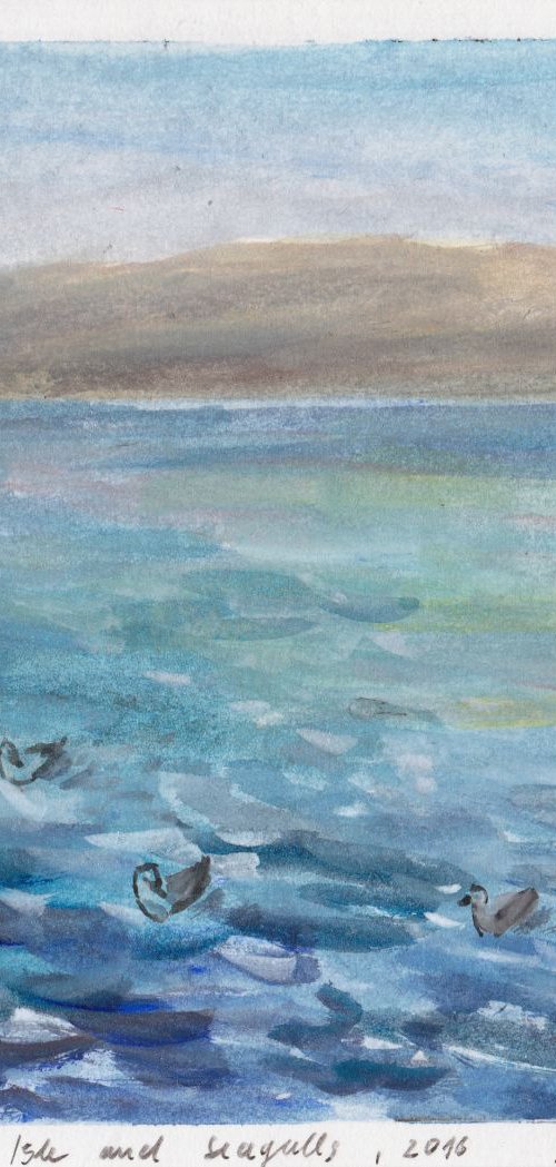 Isle and Seagulls, August 2016, acrylic on paper, 20,9 x 23,8 cm by Alenka Koderman