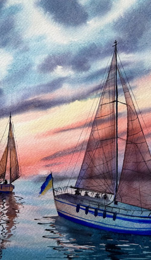 Yachs on the sea. by Yuliia Sharapova