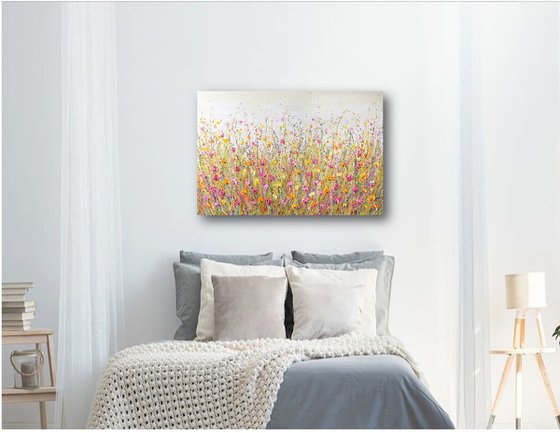 Bright Yellow Meadow - Wildflower Field Textured Painting