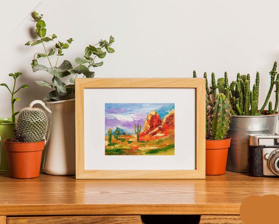 Arizona Painting Desert Landscape Original Art Saguaro Cactus Artwork Sonora Wall Art