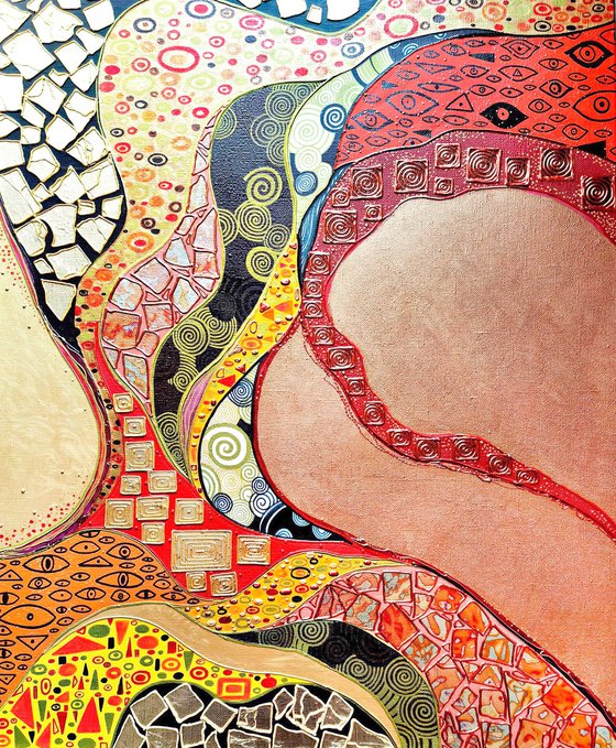 Klimt inspired abstract painting. Colorful vivid relief large artwork