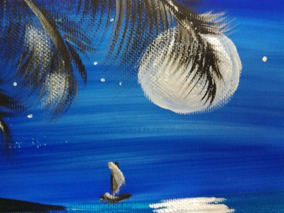 Dreams come true, sea, night, moon, seascape, original acrylic painting