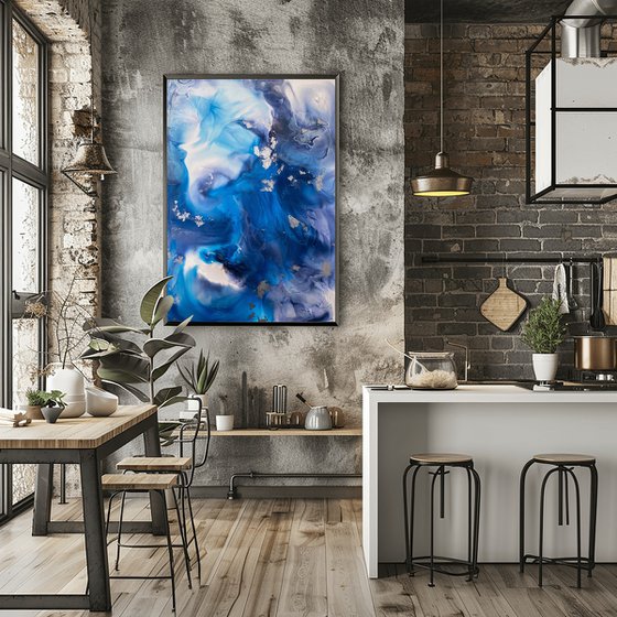 Silver Blue Large Abstract