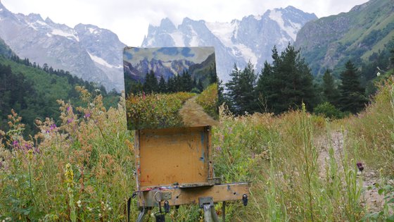 Sunny day in the mountains - mountains painting