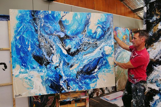 Oceanic Currents 140cm x 180cm Blue Cream Abstract Art