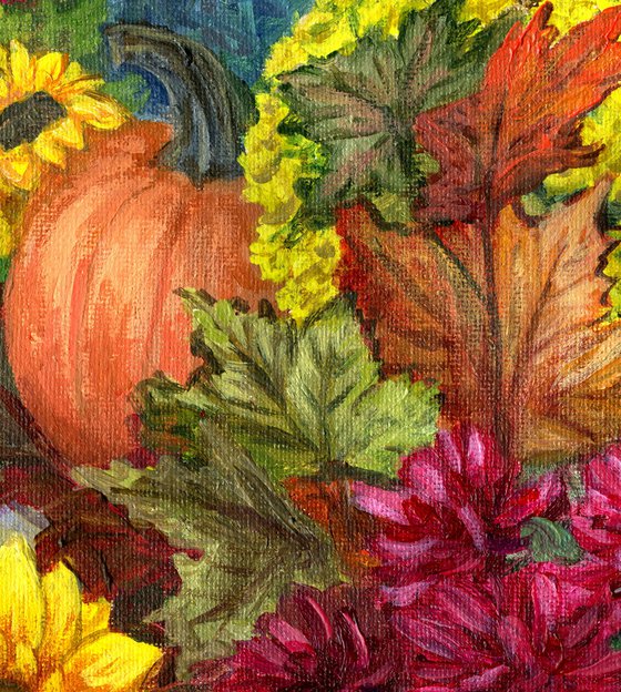 Pumpkin and Fall Flowers