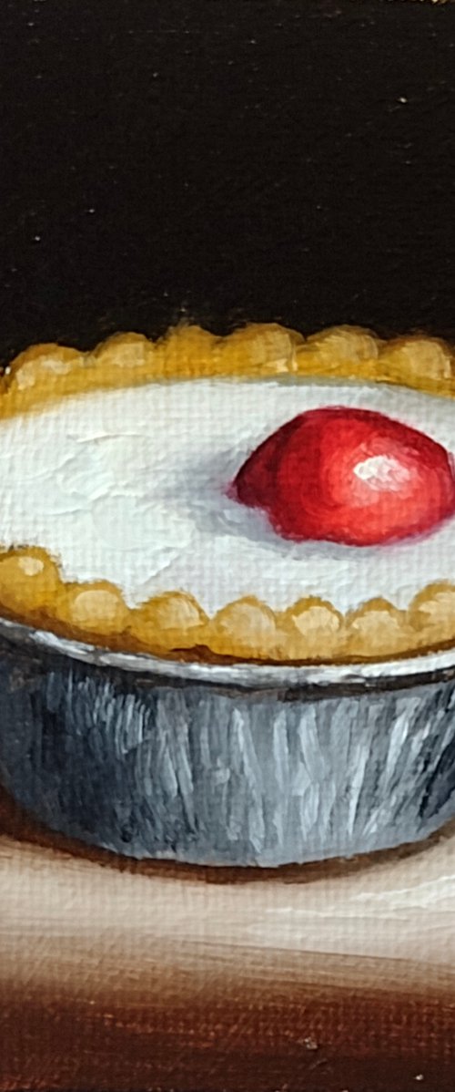 Little Cherry Bakewell tart still life by Jane Palmer Art