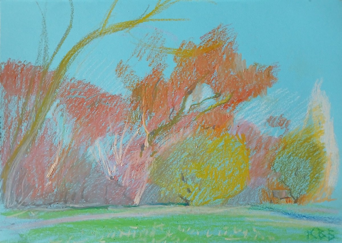Impressionistic Landscape Pastel Drawing By Vasyl Koval, 13 X 9", Evening Falls, Original Artwork