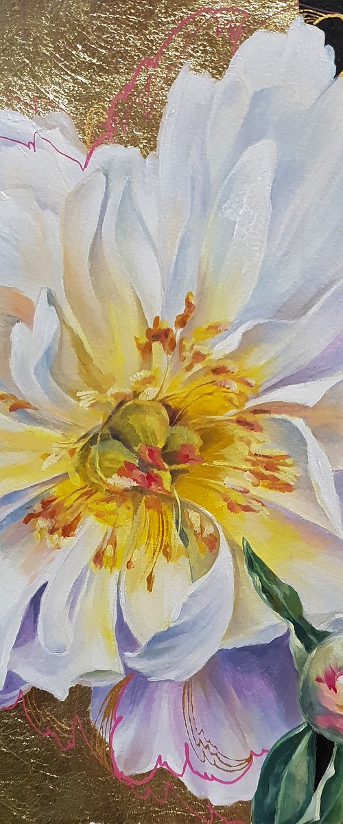 White peony -  oil painting, delicate flowers, gift idea, peonies, original gift by Elena Smurova