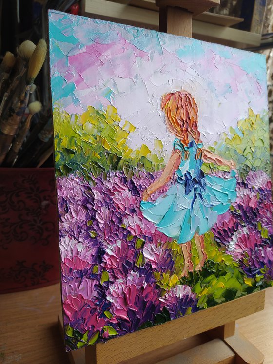 Redhead in lavender -  oil painting, child, lavender, childhood, girl, children, lavender field